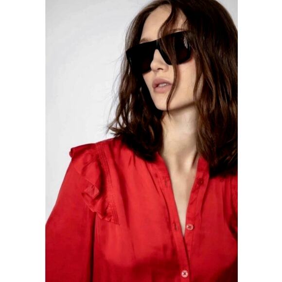 Zadig & Voltaire Tygg Satin Button Front Blouse Red  M - Picture 3 of 16